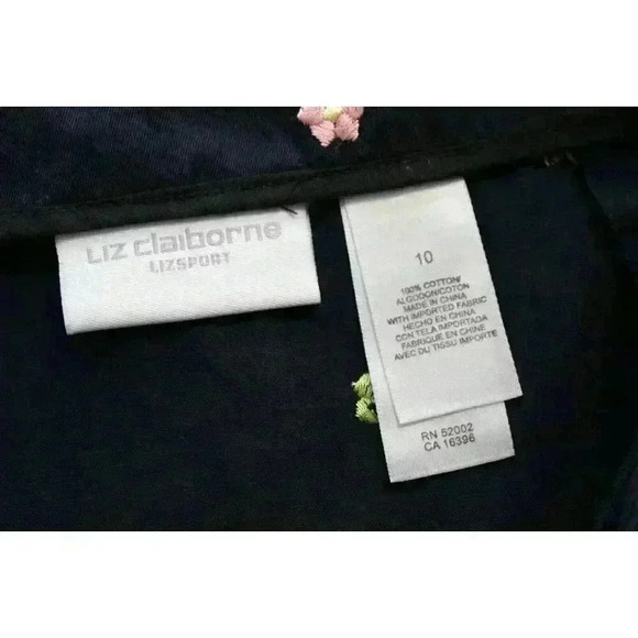 High Waisted A-Line Below Knee Skirt Size 10 Navy Multicolor Embroidered Floral - Picture 12 of 12